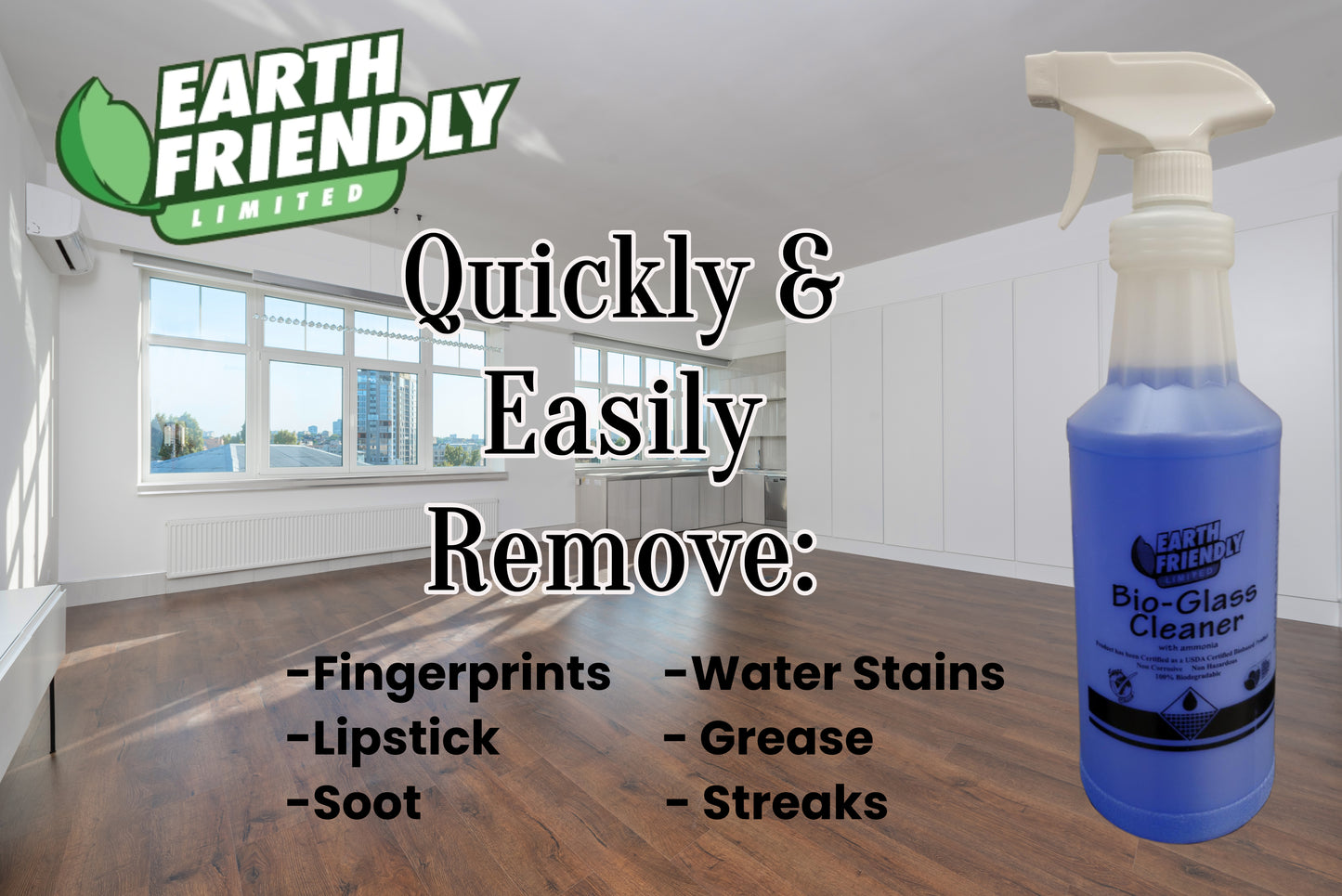 Earth Friendly VOC FREE Bio-Glass Cleaner with Ammonia