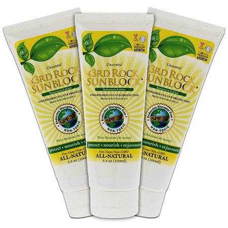 3rd Rock SunBlock SPF 35 natural organic zinc oxide sunscreen bottle on white background