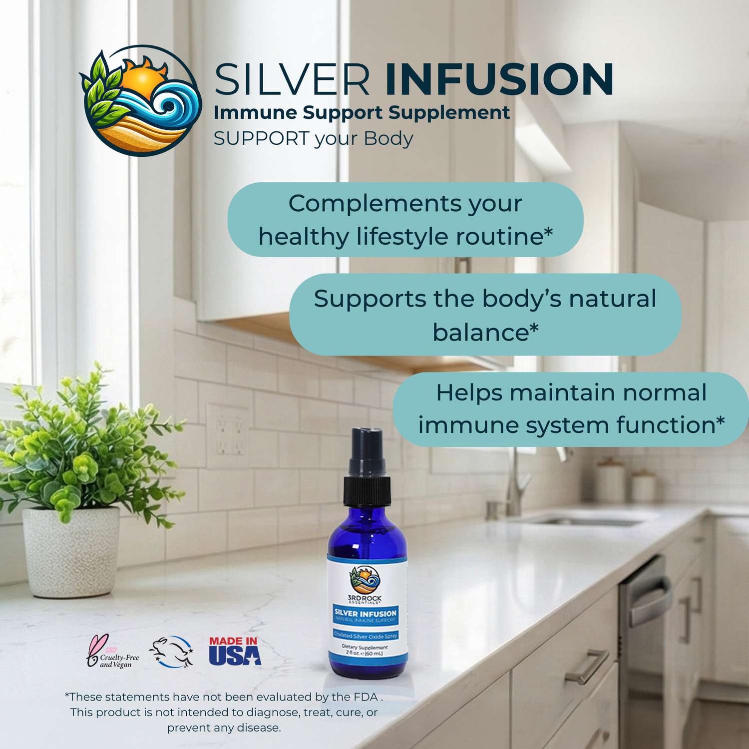 Silver Infusion 150 PPM Chelated Silver Oxide Dietary Supplement - 2 oz. Spray