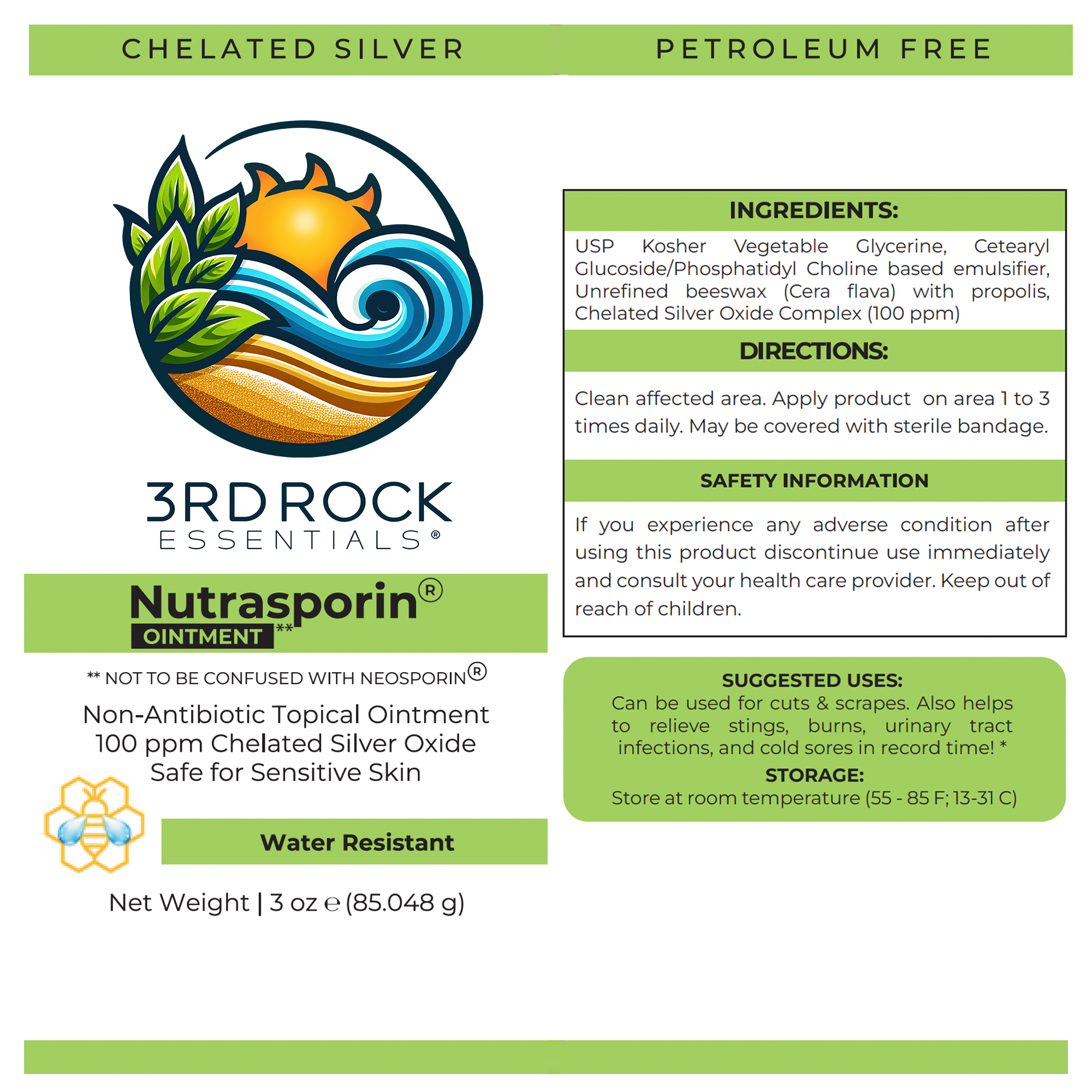 Nutrasporin® - 3oz JAR - All Natural First Aid Ointment 100ppm Silver Gel (Water Resistant)