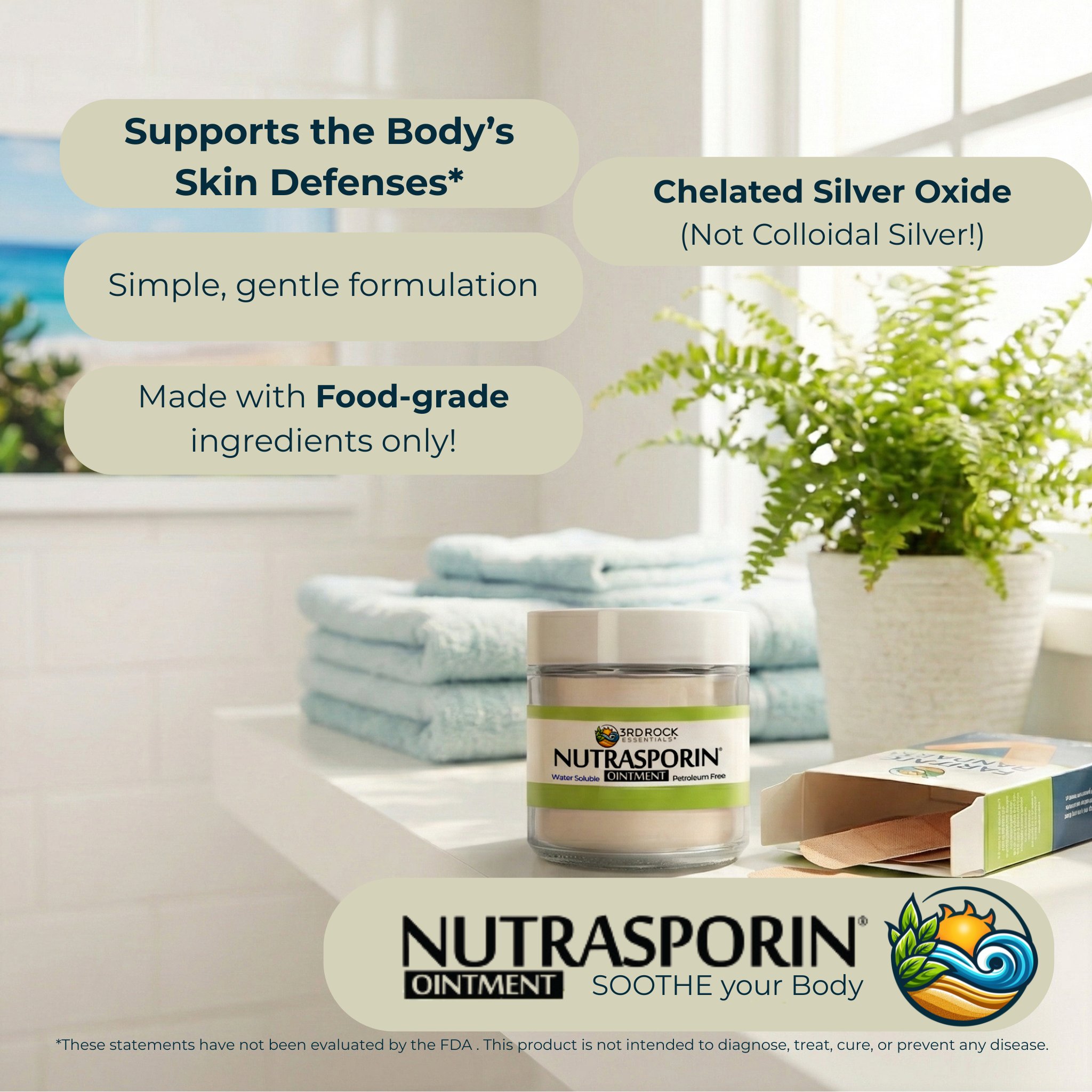 Nutrasporin® - 3 oz JAR - All Natural First Aid Ointment 100ppm Silver Gel