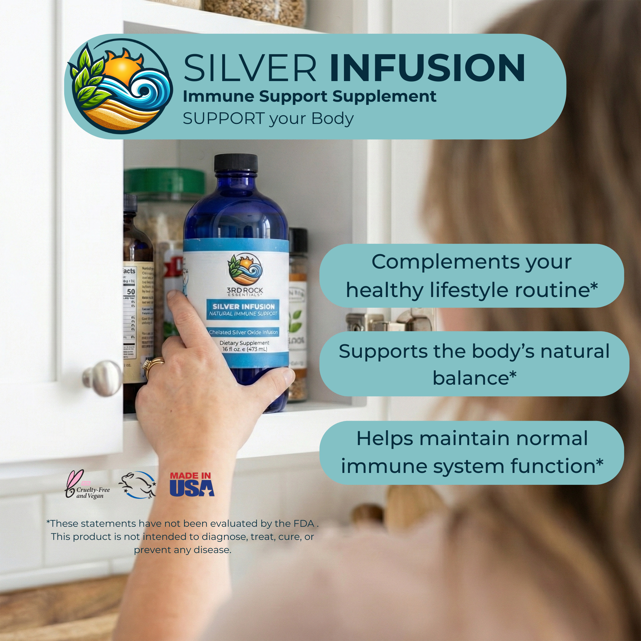 3rd Rock Essentials Silver Infusion – 150 PPM Chelated Silver Oxide Complex – 16 fl oz