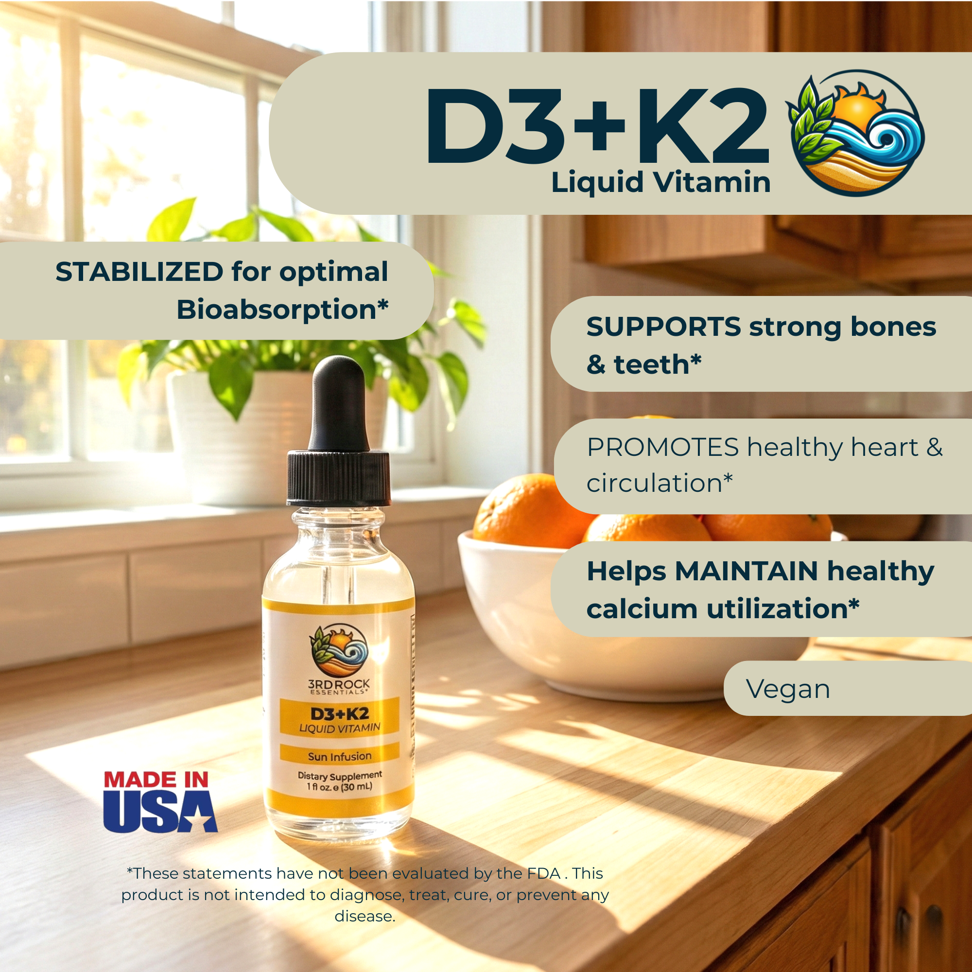 Vitamin D3 + K2 Liquid (Chelated) — 1 fl oz