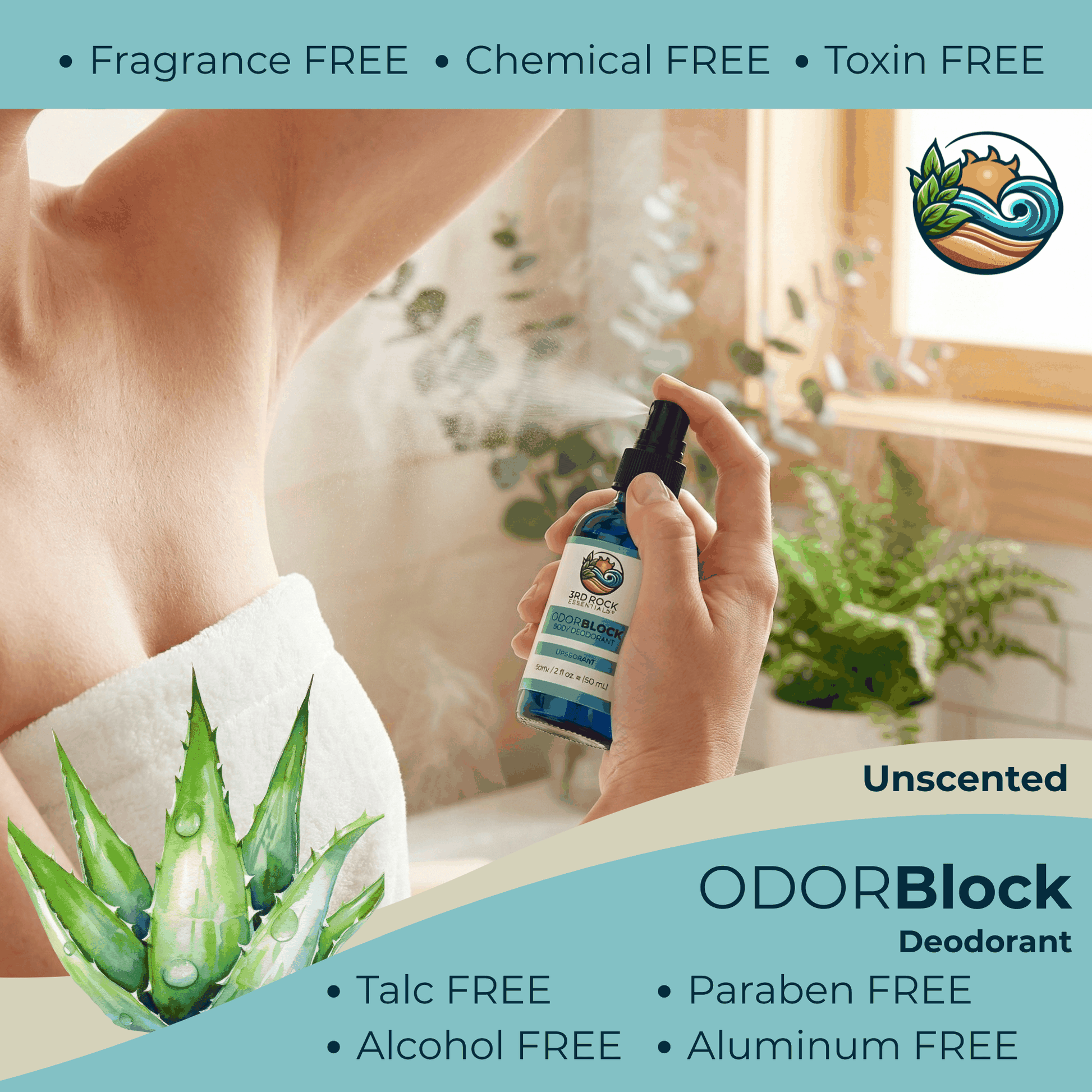 ODORBlock™ Body Deodorant natural non-toxic spray in 2oz bottle for odor control