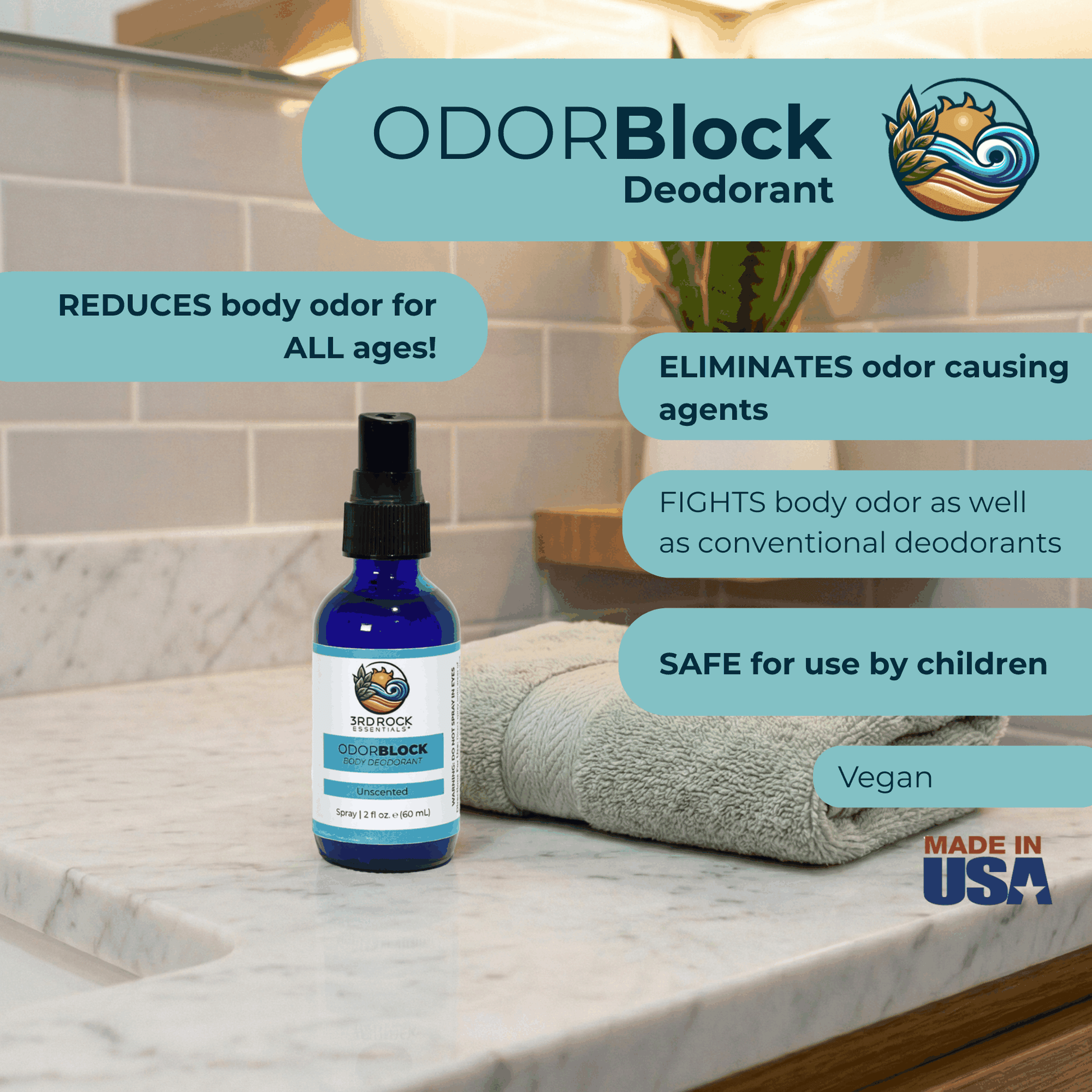 ODORBlock™ Body Deodorant non-toxic natural aluminum-free spray bottle