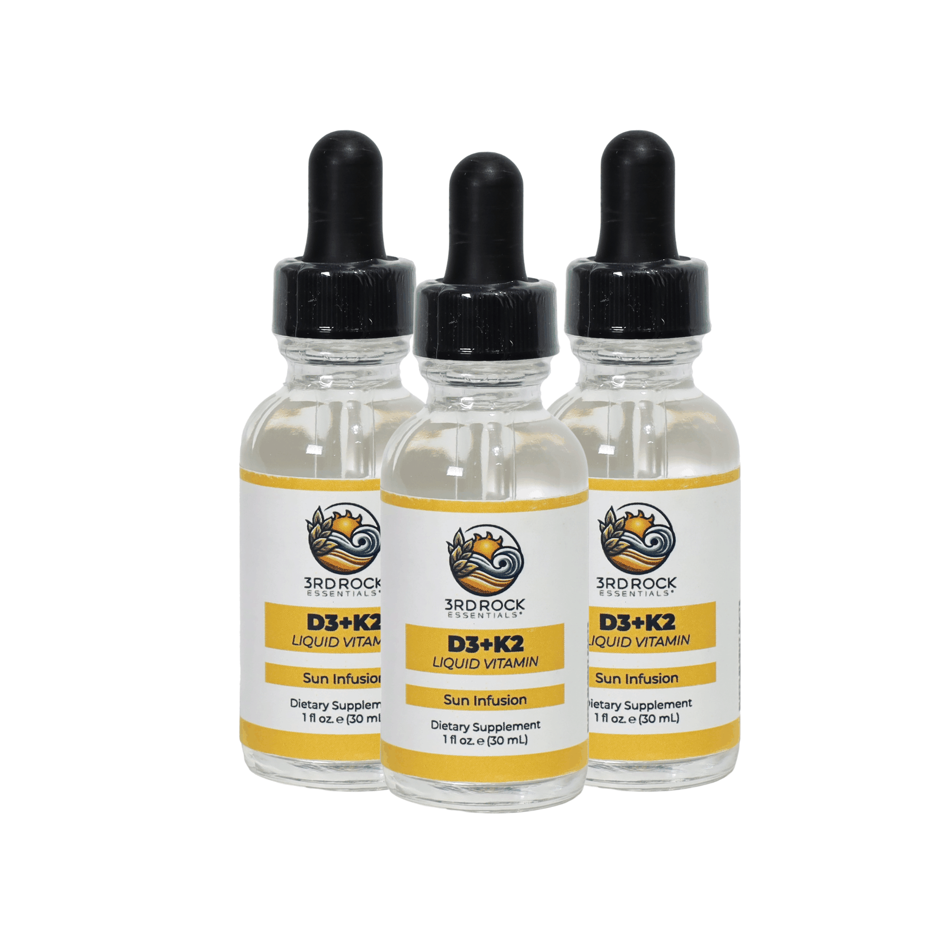 Bottle of Vitamin D3 + K2 liquid supplement for bone and immune support