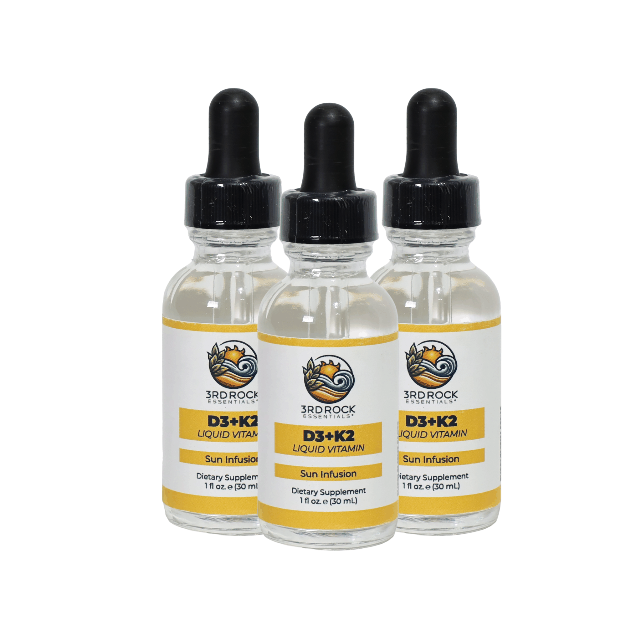 Bottle of Vitamin D3 + K2 liquid supplement for bone and immune support